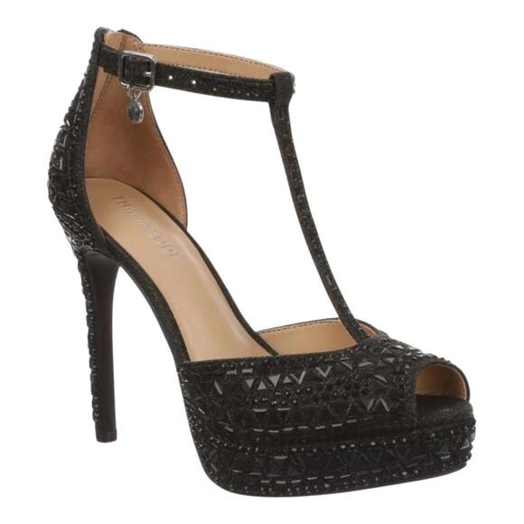 Thalia Sodi Shoes - Thalia Sodi Women's Chacey Embellished T-Strap Platform Pump Heels Black - 6.5